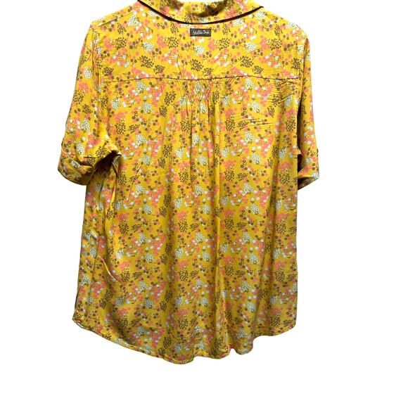 Matilda Jane Yellow Floral Button Blouse Lace Detail Size L Whimsy - Picture 9 of 12